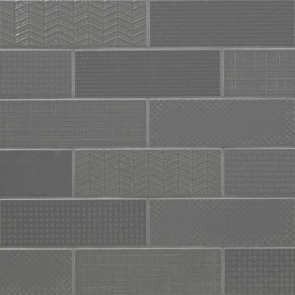 Urbano Graphite 3D Mix 4 In. X 12 In. Glossy Ceramic Gray Textured Subway Tile, 30PK